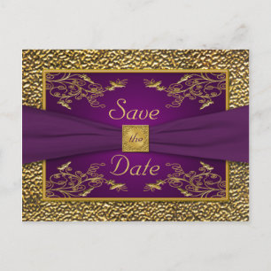 Royal Lila, Gold Floral Save the Date Postkarte