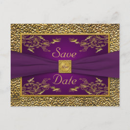 Royal Lila, Gold Floral Save the Date Postkarte