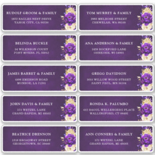 Royal Lila Gold Floral Wedding Guest Address Aufkleber