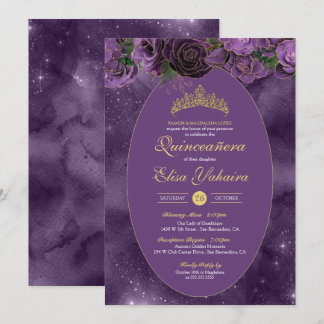 Royal Lila Gold Luxus Butterfly Quinceanera Einladung