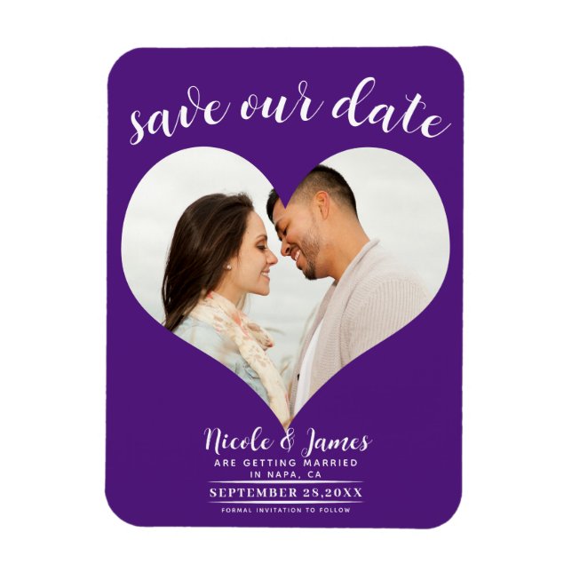 Royal Lila Heart Foto Wedding Save the Date Magnet (Vertikal)