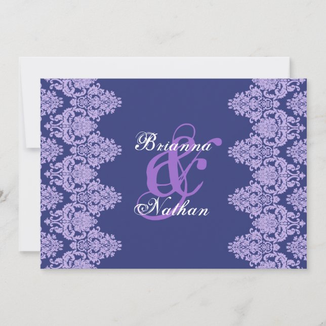 Royal Lila & Lavender Damask Einladung (Vorderseite)