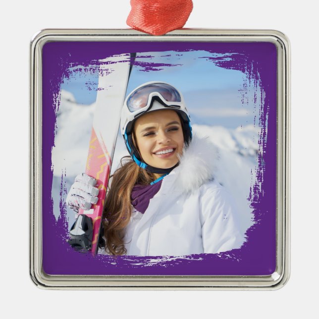 Royal Lila Modern Grunge Border Foto Ornament Aus Metall (Vorne)