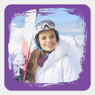 Royal Lila Modern Grunge Border Foto Quadratischer Aufkleber