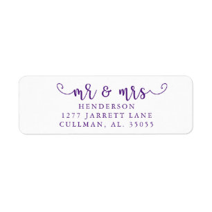 Royal Lila  Mr & Mrs Return Address Label