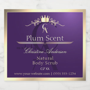 Royal Lila Product Label Gold Frame und Monogram Alkoholflaschenetikett