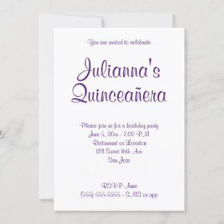 Royal Lila Quinceañera Calligraphy Geburtstag Einladung