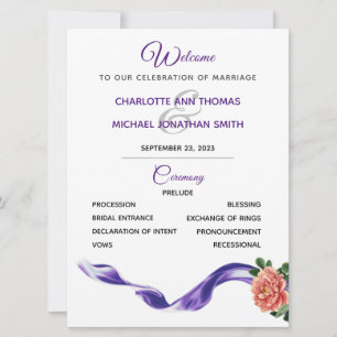 Royal Lila Ribbon Wedding Program Einladung