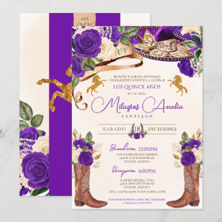 Royal Lila Rose Mariachi Elegante Western Charro Einladung