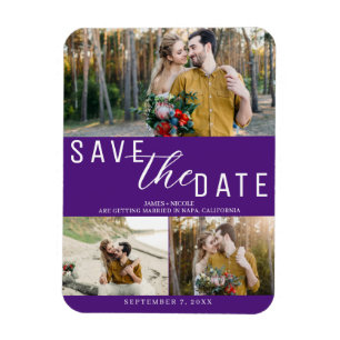 Royal Lila Save the Date Hochzeit 3 Fotos Magnet