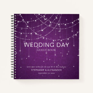 Royal Lila String Lights Wedding Guest Book Notizbuch