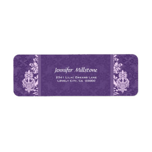 ROYAL LILA Swirl Damask Wedding Address Label