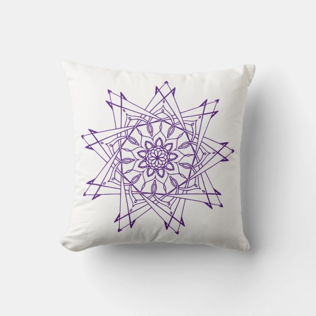 Royal Lila und White Sharp Mandala Throw Kissen (Vorderseite)