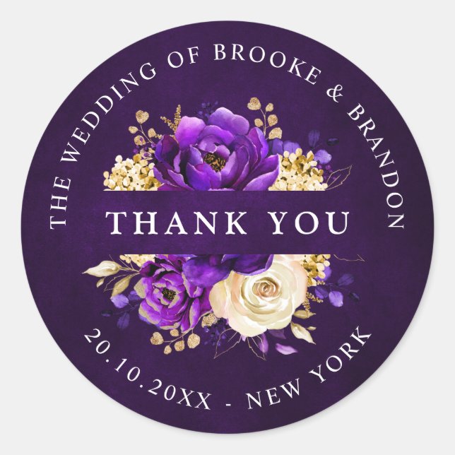 Royal Lila Violet Gold Botanical Danke Clas Runder Aufkleber (Vorderseite)