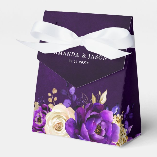 Royal Lila Violet Gold Floral Botanische Hochzeit Geschenkschachtel (Vorderseite)