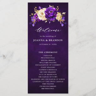 Royal Lila Violet Gold Floral Botanische Hochzeit  Programm
