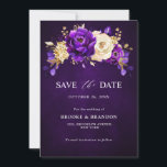 Royal Lila Violet Gold Floral Botanische Hochzeit Save The Date<br><div class="desc">Elegante königliche lila Goldhochzeit speichern Sie die Dattelkarte mit elegantem Bouquet von königlichen lila,  Indigoklas,  Gold,  gelben Farbe Rose Buds und eucalyptus Blätter. Bitte kontaktieren Sie mich für Hilfe bei der Anpassung oder wenn Sie ein anderes Produkt mit diesem Design benötigen.</div>