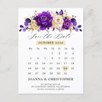 Royal Lila Violet Gold Floral Save the Date