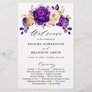 Royal Lila Violet Gold Floral Wedding Program