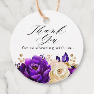 Royal Lila Violet Gold Floral Wedding Vielen Dank Geschenkanhänger