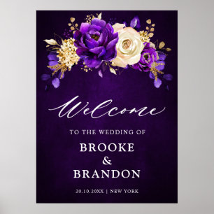 Royal Lila Violet Gold Floral Wedding Willkommen P Poster