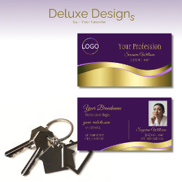 Royal Lila Wavy Gold Dekoration mit Logos und Foto Visitenkarte