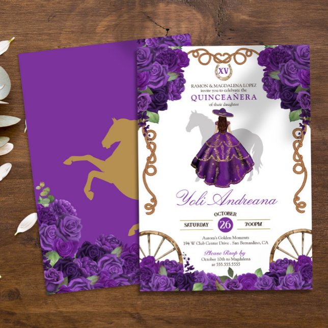 Royal Lila Western Charro Floral Quinceanera Einladung (Von Creator hochgeladen)