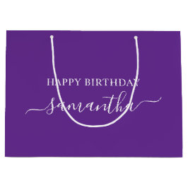 Royal Lila White Elegant Script Signature Name Große Geschenktüte