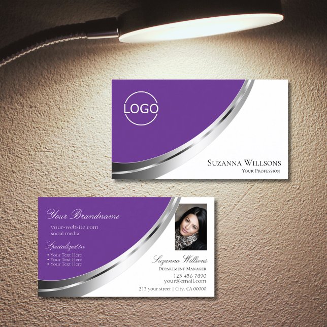 Royal Lila White Silver Decoder Logo und Foto Visitenkarte (Von Creator hochgeladen)