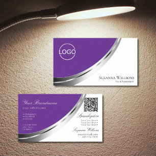 Royal Lila White Silver Decor Logo und QR-Code Visitenkarte