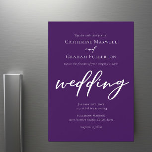 Royal Lila White Typografy Abend Wedding Magneteinladung