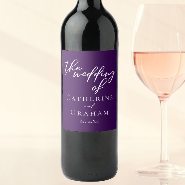 Royal Lila White Typografy Abend Wedding Weinetikett (Von Creator hochgeladen)