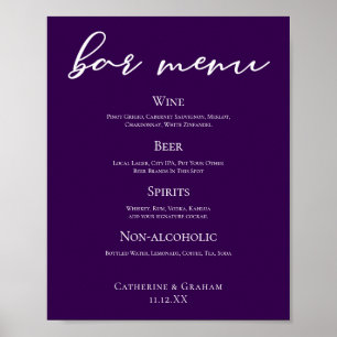 Royal Lila White Typografy Wedding Bar Menu Poster