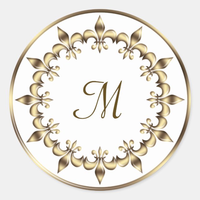 Royal Lilie Monogram Runder Aufkleber (Vorderseite)