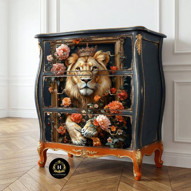 Royal Lion King Crown Floral Frame Decoupage Seidenpapier (Von Creator hochgeladen)