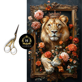 Royal Lion King Crown Floral Frame Decoupage Seidenpapier