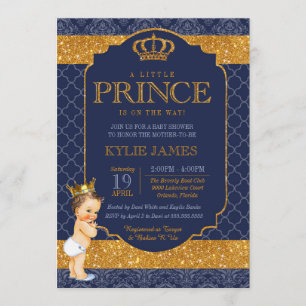 Royal Little Prince Navy Blue Gold Baby Dusche Einladung