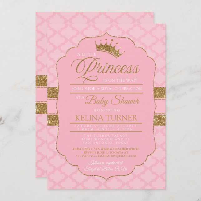 Royal Little Princess Babydusche Einladung (Vorne/Hinten)