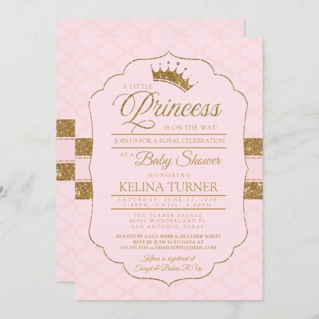 Royal Little Princess Blush Baby Dusche Einladung (Vorne/Hinten)
