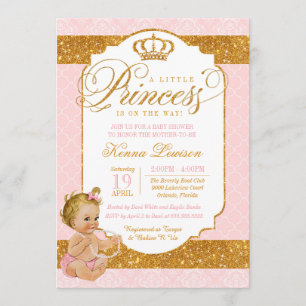 Royal Little Princess Pink and Gold Baby Dusche Einladung