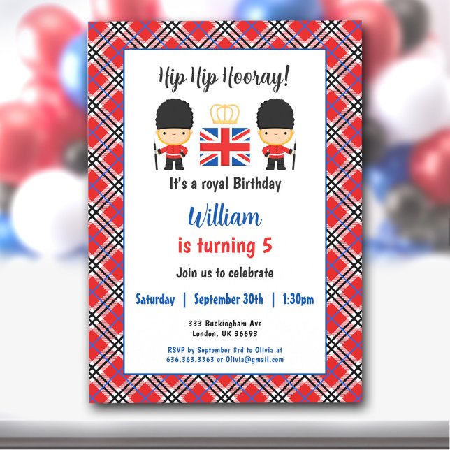 Royal London Garards British Tartan Boy Birthday Einladung (Royal London Guards British Tartan Boy Birthday Invitation)