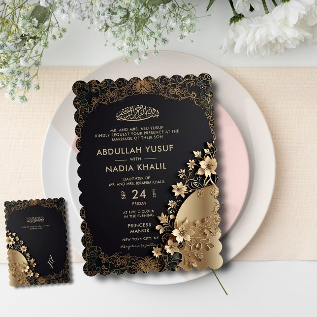 Royal & Luxury Golden Floral Ismic Wedding Einladung (Von Creator hochgeladen)