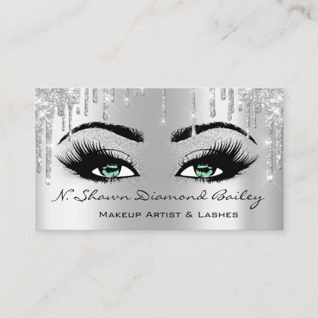 Royal Makeup Artist Lashes Rose Tropfen Green Gray Visitenkarte (Vorderseite)
