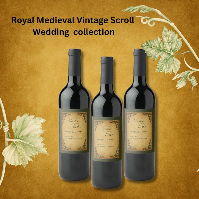 Royal Medieval Vintag Scroll Wedding Weinetikett (Von Creator hochgeladen)