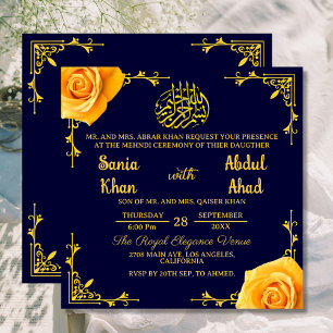 Royal Mehndi Yellow Rose Islamische Hochzeit Einladung