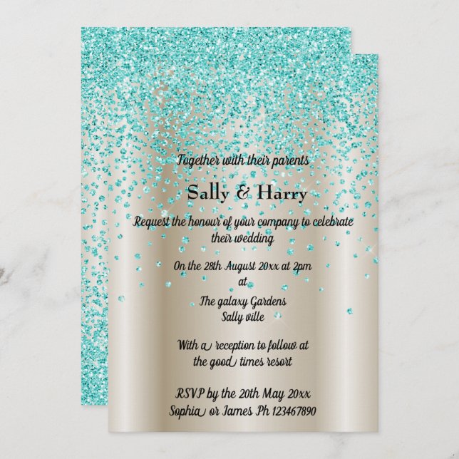 Royal Mint Diamonds Hochzeit Grün Kristall Gold Einladung (Vorne/Hinten)