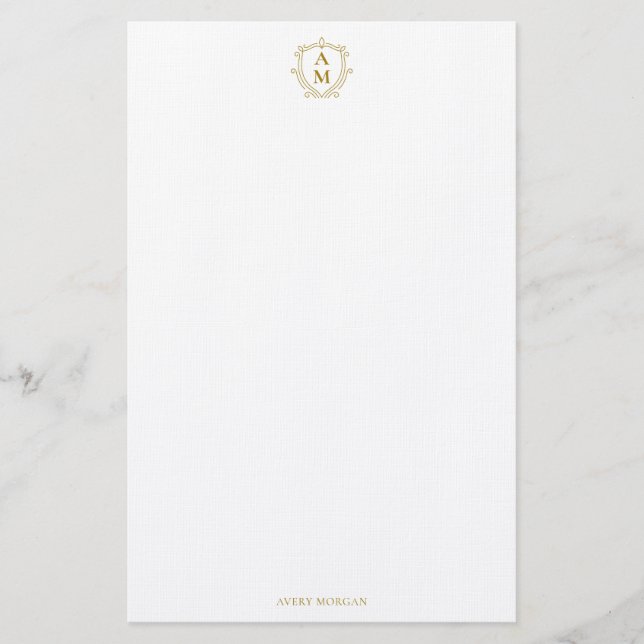 Royal Monogram Wappen Luxury Gold Personalisiert Briefpapier (Vorderseite)