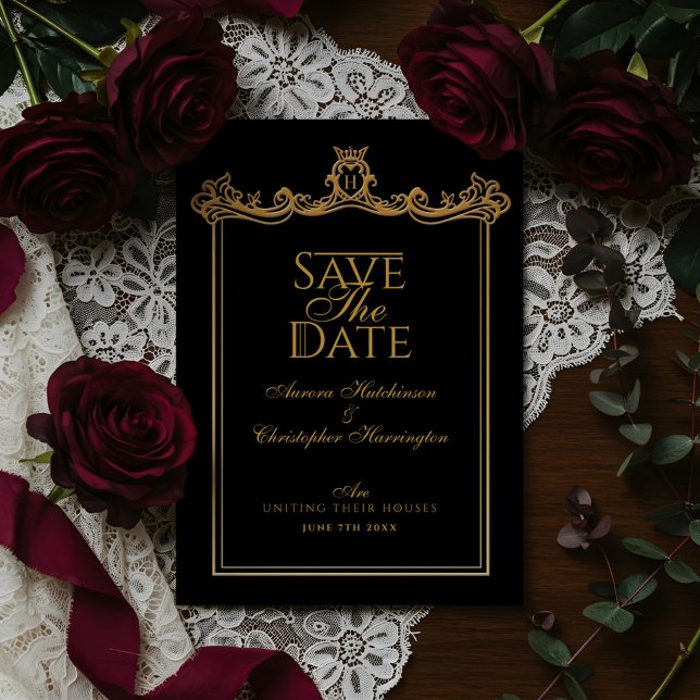 Royal Muse Medieval Fantasy Black Verziert Wedding Save The Date (Royal Muse Medieval Fantasy Black Ornate Wedding Save The Date)