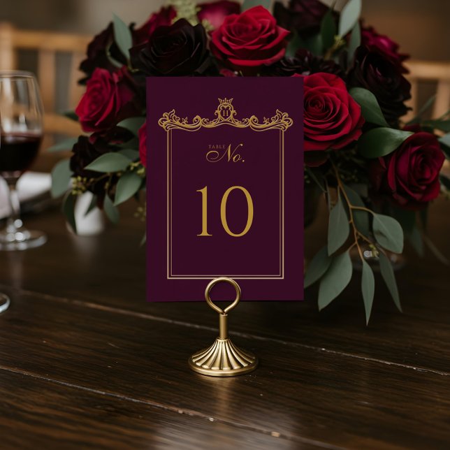 Royal Muse Medieval Fantasy Verziert Plum Wedding Tischnummer (Royal Muse Medieval Fantasy Ornate Plum Wedding Table Number)