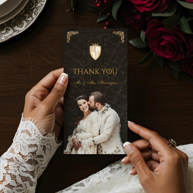 Royal Muse Mittelalterliche Fantasy Lion Emblem We Dankeskarte (Royal Muse Medieval Fantasy Lion Emblem Wedding Thank You Card)